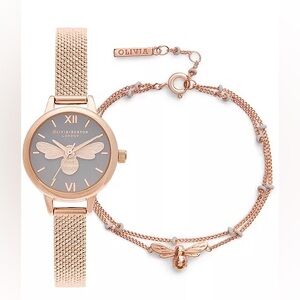 Olivia Burton Women's Mini Lucky Bee Rose Gold-Tone Stainless Steel Watch Set